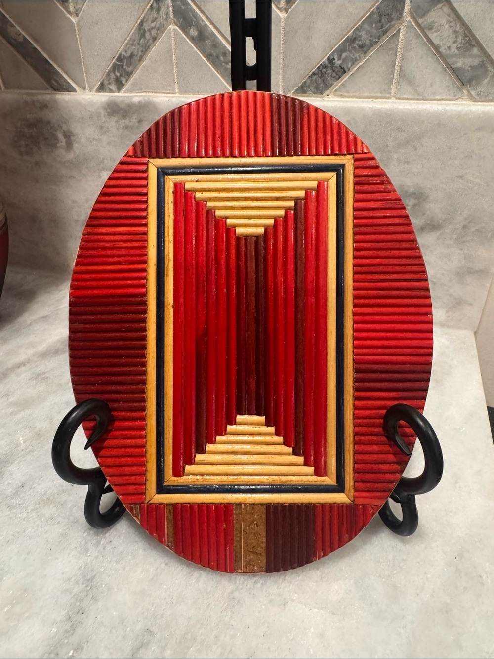 Vintage Wood Marquetry / Straw Mosaic
Decorative Tray / Trivet - Square